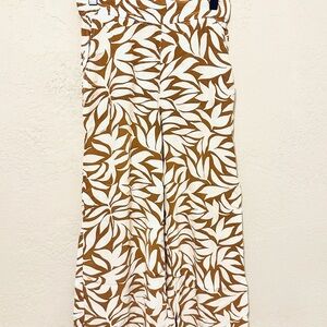 Tahari Brown and White Leaf Print Wide-Leg Pants XS EUC